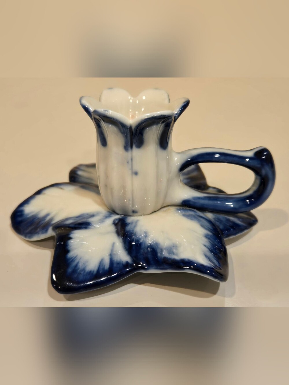 Blue and White Floral Ceramic Candle Holder - Porc. M. Siao - MG